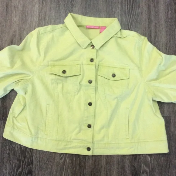 NEW Green Yellow Denim Jean Jacket 22W - Picture 12 of 15